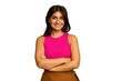 © Asier - Young Indian woman isolated on green chroma background who feels confident, crossing arms with determination.