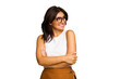 © Asier - Young Indian woman isolated on green chroma background smiling confident with crossed arms.