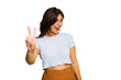 © Asier - Young Indian woman isolated on green chroma background showing number two with fingers.