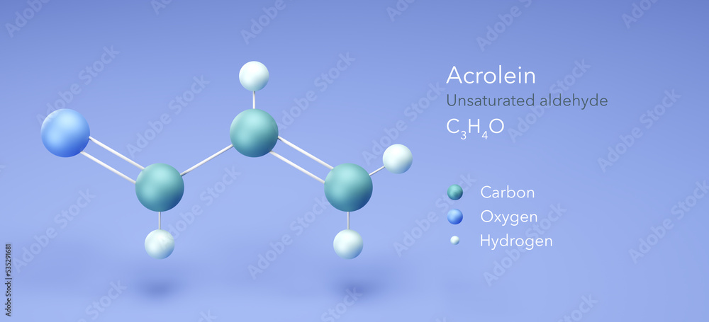 acrolein, molecular structures, Unsaturated aldehyde, 3d model ...