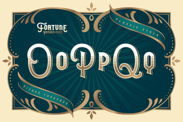 Wall Mural - Fortune Vintage vector font set with decorative design elements