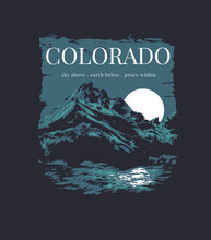 Colorado Slogan With Mountain And Sunset Graphic Vector Illustration