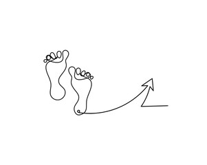 Silhouette of abstract foot with  direction as line drawing on white