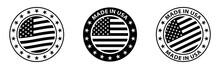 Set Of Black Logo Made In The Usa Labels, Usa Flag , American Product Emblem On White Background