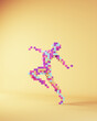 Woman Strong 1980s Abstract Fashion Model Skipping Dance Pose Pink Blue Purple Pixel Art Cube Block Voxels 3d illustration render