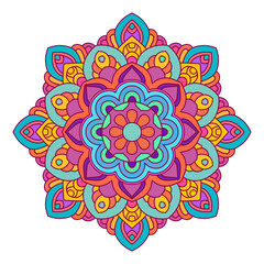 Wall Mural - Color mandala vector illustration template, Isolated hand-drawn doodle mandala, Ethnic mandala with colorful tribal ornament.