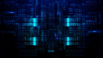 Poster - Technology background moving data array/Technological background data transmission channel. Motion of digital data flow. Transferring of big data. Transfer and storage of data sets. 3d rendering