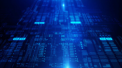 Poster - Technology background moving data array/Technological background data transmission channel. Motion of digital data flow. Transferring of big data. Transfer and storage of data sets. 3d rendering