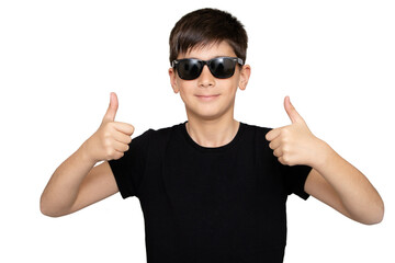 Wall Mural - Stylish cute Asian boy posing on white background