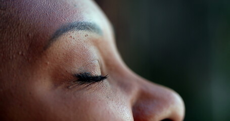 Wall Mural - African person eyes looking at sky with HOPE and FAITH, spiritual happiness