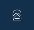 Line art mountain logo with bird and sun with a good combinatiion.