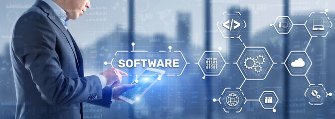 Wall Mural - software inscription on the virtual screen. it technology concept