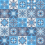 Fototapeta Kuchnia - Azulejo talavera blue white ceramic tile pattern, vector illustration for design