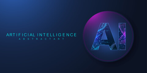 Fototapete - Artificial intelligence and machine learning concept futuristic vector symbol. Artificial intelligence wireless technology design. Neural networks and modern technologies concepts