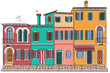 Old stone colorful houses on the island of Burano. Venice.