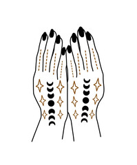 Wall Mural - linear vector illustration of hands. Drawn magic hands. Design elements for decoration in modern style. Sorcery of hands. mystical elements.
