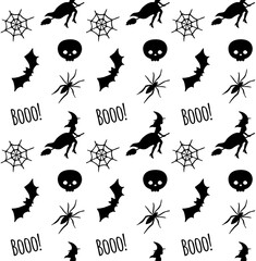 Poster - Vector seamless pattern of hand drawn flat halloween doodles isolated on white background