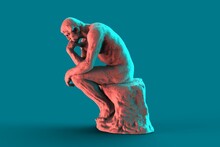Thinker Man 3D Illustration. The Thinker Statue By The French Sculptor Rodin.