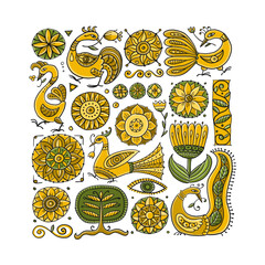 Poster - Magic birds and flowers,vintage background for your design