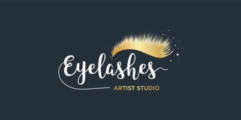 Wall Mural - Eyelash logo design with golden concept