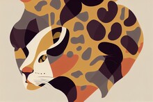 Illustration Leopard Fur And Face With Africa Map. High Quality Illustration