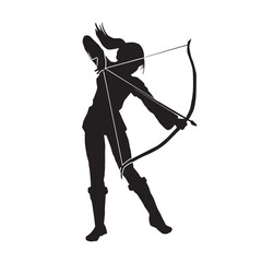 Wall Mural - Woman Archer Silhouette. female archer warrior - Vector Illustration