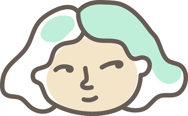 Sticker - Grandma with grey shoulder length hair, illustration, vector on a white background.