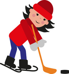 Sticker - Boy playing hockey, illustration, vector on a white background.