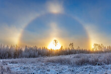 Cold Winter Day With A Sun Halo And Sun Dogs