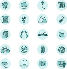 Sticker - Interesting hobbies, illustration, vector on a white background.