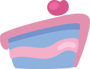 Poster - Pink cake slice, illustration, vector on a white background.