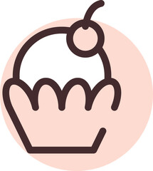 Poster - Muffin with cherry on top, illustration, vector on a white background.