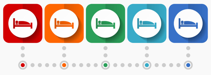 Poster - Bed, hotel vector icons, infographic template, set of flat design sleep symbols in 5 color options