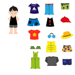 Sticker - Summer clothes icon set, illustration, vector on a white background.