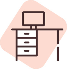 Sticker - Office desk, illustration, vector on white background.