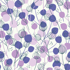 Wall Mural - Beautiful seamless pattern with hand-drawn branches and leaves.  Abstract contemporary floral repeat background in purple colors. Natural fabric design. For textiles, wrapping paper, gift paper