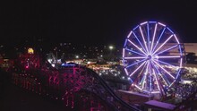 Drone Fly Towards The Fun Fair Rides At The Washington State Fair In Puyallup, Washington, USA. Aerial Shot