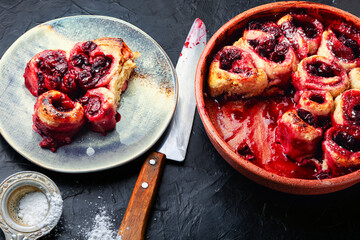 Wall Mural - Tasty cottage cheese pie with berries.