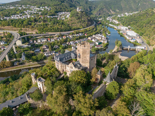 Wall Mural - Aerial view Lahneck Castle at lahn River Valley by City Lahnstein near Koblenz in Germany Built 1226