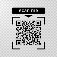 Scan me icon with Qr code for smartphone isolated on transparent background. Qr code for payment, advertising, mobile app vector illustration.