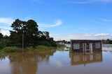 Fototapeta  - Flooded houses of people in Nakhon Sawan area, Thailand