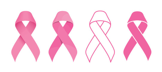 Wall Mural - pink ribbon for breast cancer awareness sign four style collection vector design