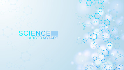 Wall Mural - modern health care abstract background with lines, dots and hexagons. medical innovation banner temp