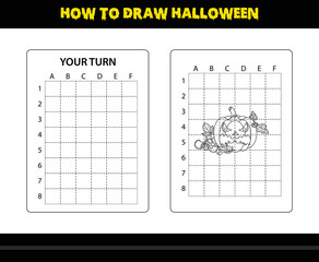 How to draw Halloween for kids. Halloween drawing skill coloring page for kids.