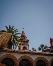 Vertical Shot Of The Facade Of Flagler College, St. Augustine Under Blue Sky, Florida