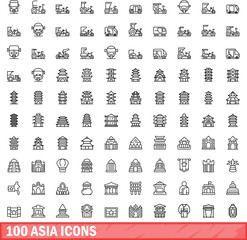 Wall Mural - 100 asia icons set. Outline illustration of 100 asia icons vector set isolated on white background