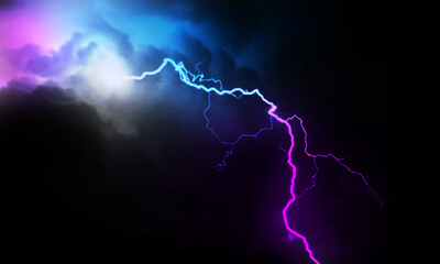 Wall Mural - lightning. natural light effect, bright glowing. magic purple thunderstorm.
