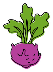 Wall Mural - Kohlrabi cabbage. Vegetable sketch. Color simple icon. Hand drawn doodle illustration