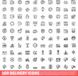 © ylivdesign - 100 delivery icons set. Outline illustration of 100 delivery icons vector set isolated on white background