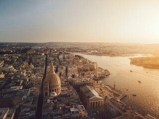 Wall Mural - Aerial view of the sunrise over the capital city of Malta, Valletta